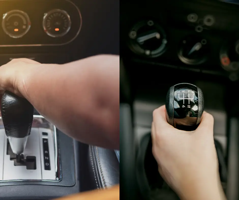 Side-by-side view of a learner driving a manual car and another using an automatic vehicle during K53 training in Durban